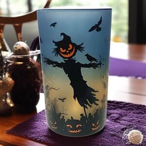 Yankee Candle Scarecrow Candle Holder Glass Spooky Halloween Votive Tea Light